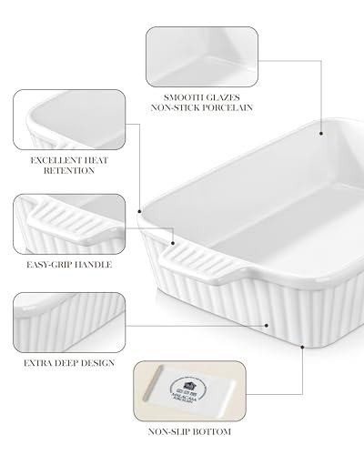 MALACASA 4.4QT Ceramic Casserole Dishes for Oven, 9x13 Baking Dishes, White