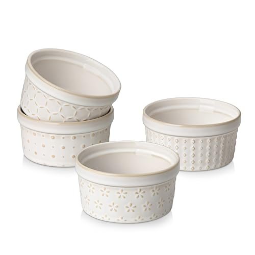 MALACASA 6 oz Ceramic Ramekins Set of 4, Creme Brulee Souffle Oven Safe