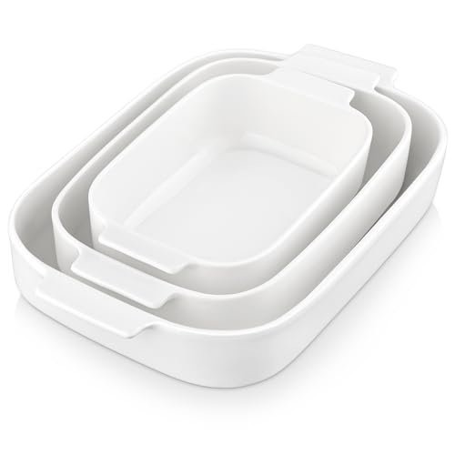 MALACASA Ceramic Casserole Dishes Set of 3,White Baking Dish for Oven,9x13