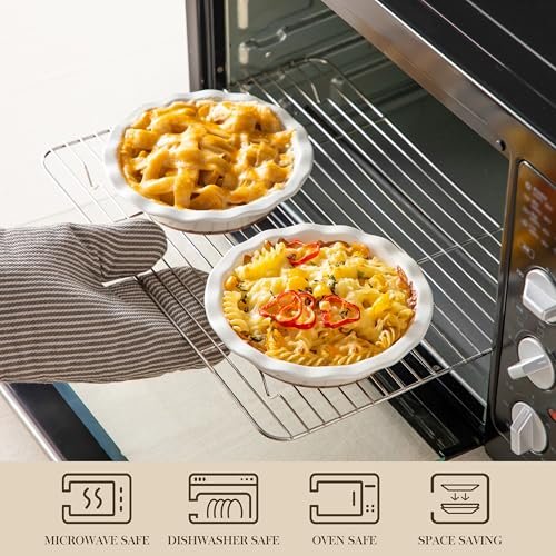 MALACASA Ceramic Mini Pie Pans Set of 6, 6 Inch Pie Plates for Baking with Ruffled Edge, Small Quiche Baking Dish Pans Tart Pans, Individual Pot Pie Plates, Microwave & Oven Safe, Khaki White