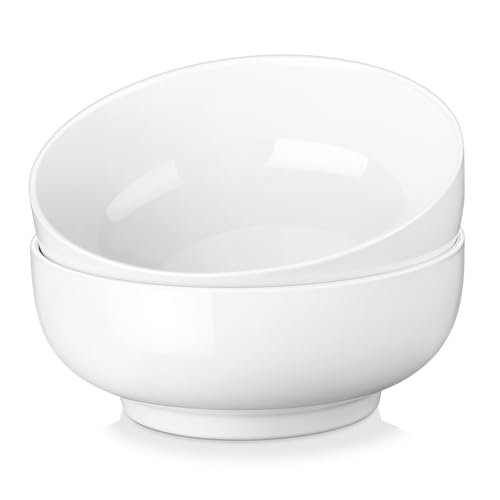 MALACASA Large Serving Bowls, 60 OZ (8") White Salad Bowls Set of 2