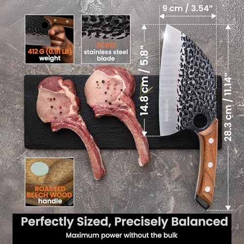 Matsato Cleaver Knife – Japanese Steel Cooking Butcher Knife for Meat & Vegetables Chopping, 5.8 Inch Kitchen Knife, Kitchen Gift for Men & Women