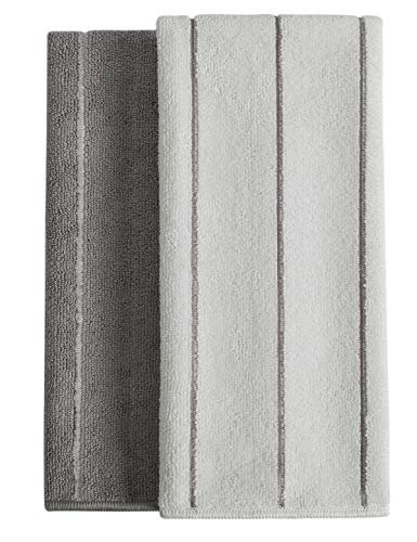 Microfiber Kitchen Towels - Super Absorbent, Soft and Solid Color Dish Towels, 8 Pack (Stripe Designed Grey and White Colors), 26 x 18 Inch
