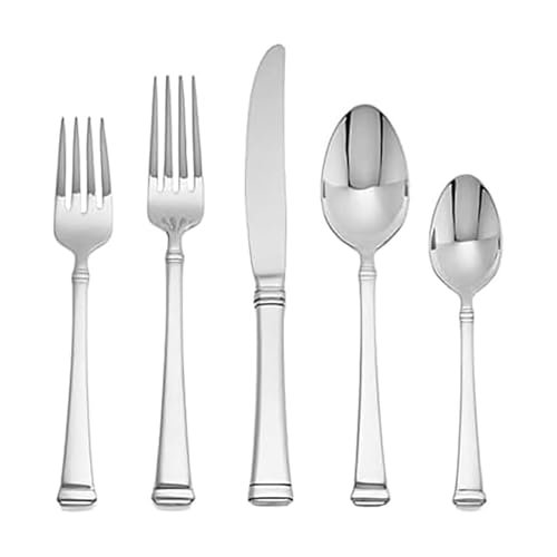 Mikasa Harmony 45-Piece Silverware Set, 18/10 Stainless Steel Cutlery for 8, Includes Forks, Knives, Spoons, and 5-Piece Serving Utensils Set