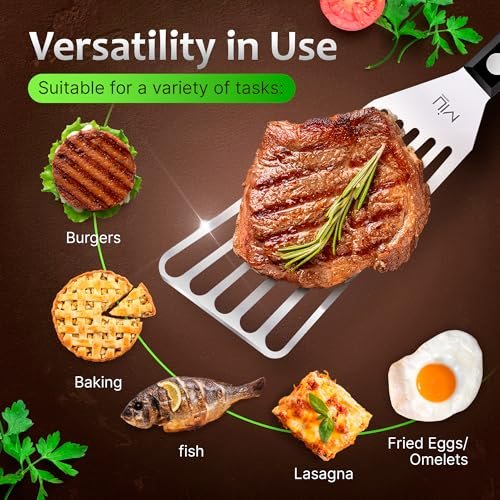 MIU Fish Spatula Stainless Steel, Flexible, Polished Metal, Corrosion Resistant, Kitchen Slotted Turner [Upgraded Version]