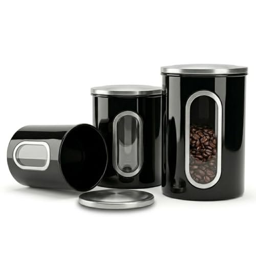 Mixpresso 3-Pcs Black Canisters Set for Kitchen Storage Airtight Jars
