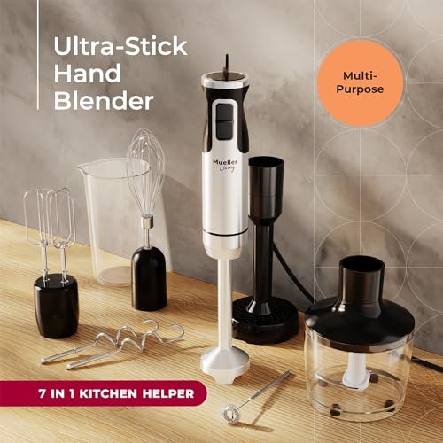 MuellerLiving Immersion Hand Blender - Full Set 7 Attachments, 8 speed