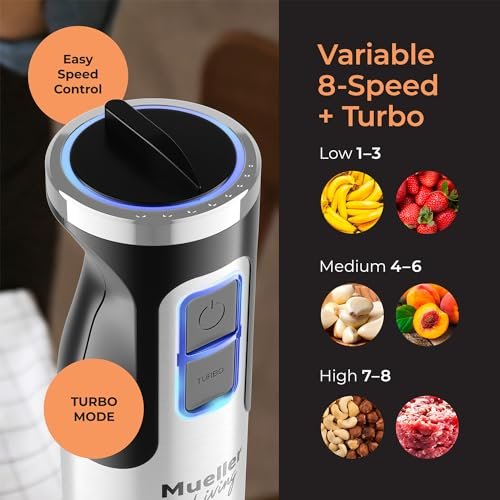 MuellerLiving Immersion Hand Blender - Full Set 7 Attachments, 8 speed