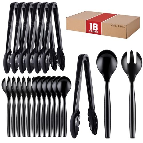 Mwellewm Plastic Serving Utensils Set, Disposable Tongs Spoons for Buffet