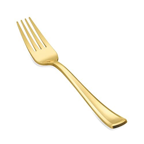 N9R 50PCS Gold Plastic Forks Disposable, Heavy Duty Silverware Forks