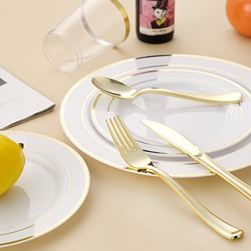 N9R 50PCS Gold Plastic Forks Disposable, Heavy Duty Silverware Forks