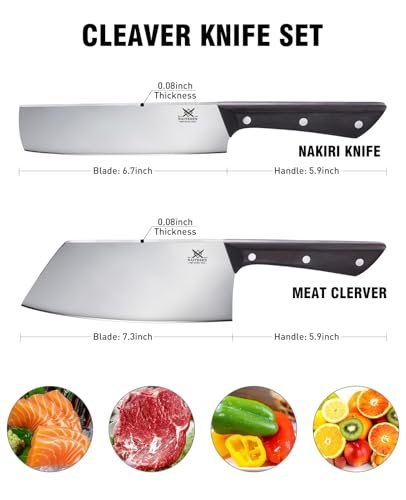 Naitesen 2PCS Cleaver Knife Set, Meat Cleaver & Nakiri Vegetable Knife