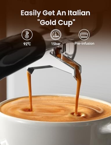 Neretva Espresso Machine, 15 Bar Espresso Coffee Machine with Visible Pressure Guage Professional Espresso Maker with Milk Frother & Stainless Steel for Home Barista Latte and Cappuccino Maker-Silver