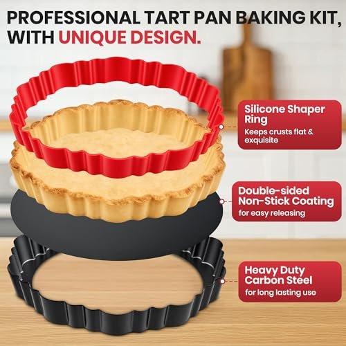 New 9 Inch Tart Pan with Removable Bottom,Non-Stick Carbon Steel Quiche Pan