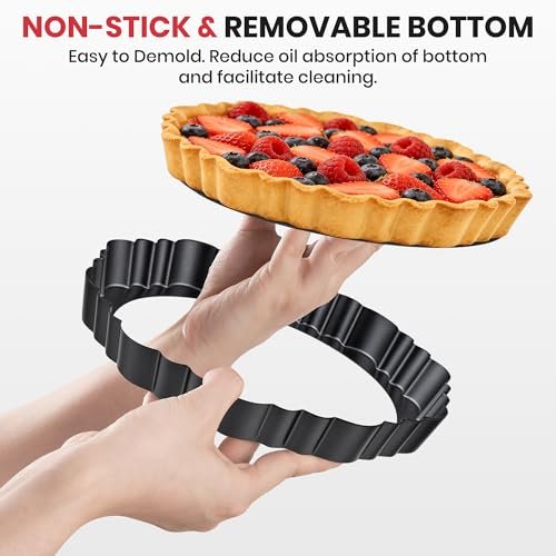 New 9 Inch Tart Pan with Removable Bottom,Non-Stick Carbon Steel Quiche Pan
