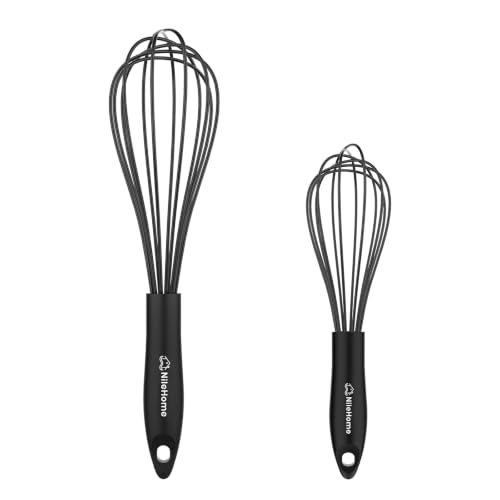 NileHome Silicone Whisk Set 8" 10" Kitchen Whisk Black,2-pack