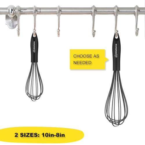 NileHome Silicone Whisk Set 8" 10" Kitchen Whisk Black,2-pack