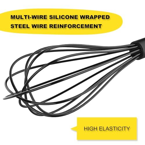 NileHome Silicone Whisk Set 8" 10" Kitchen Whisk Black,2-pack