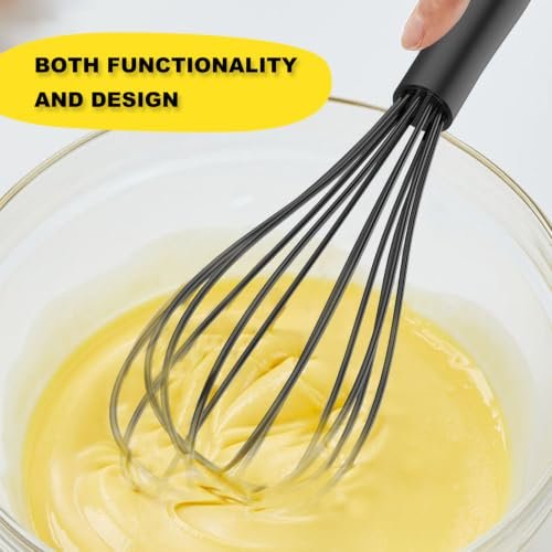 NileHome Silicone Whisk Set 8" 10" Kitchen Whisk Black,2-pack