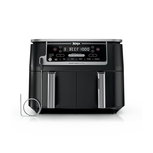 Ninja DZ550 Foodi 10 Quart 6-in-1 DualZone Smart XL Air Fryer with 2 Independent Baskets, Thermometer for Perfect Doneness, Match Cook and Finish to Roast, Dehydrate and More, Black