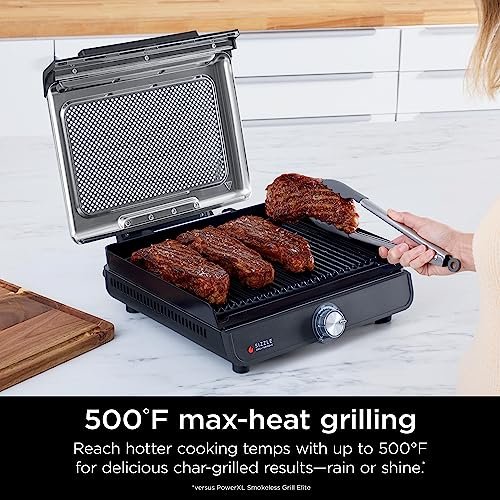Ninja® Sizzle™ Indoor Grill & Griddle, 14'', 500°F, Grey/Silver, GR101