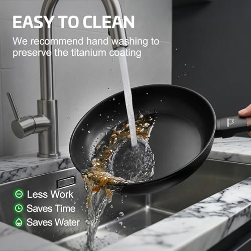 Non Stick Frying Pan Skillet, Titanium Coating Fry Pan Egg Pan Omelet Pan Nonstick, Healthy Induction Cookware Chef's Pan, PFAS PFOA & PTFE Free (9.5 Inch)
