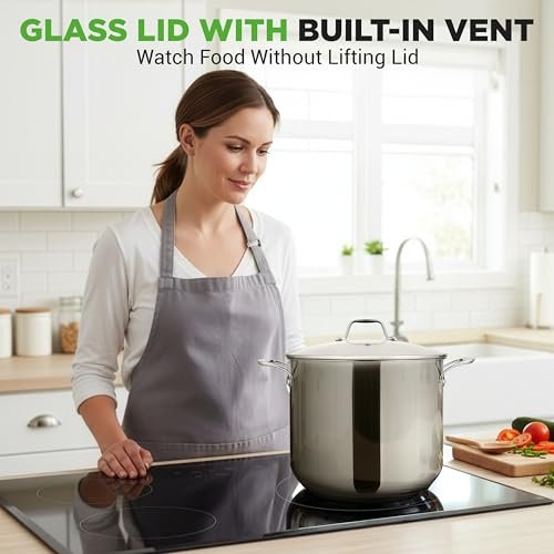 NutriChef 12-Quart Stainless Steel Stockpot – 18/8 Food Grade Heavy-Duty Induction-Compatible Pot with See-Through Lid, Ideal for Stews, Broths, Simmering & Soups, Dishwasher Safe – NCSP12