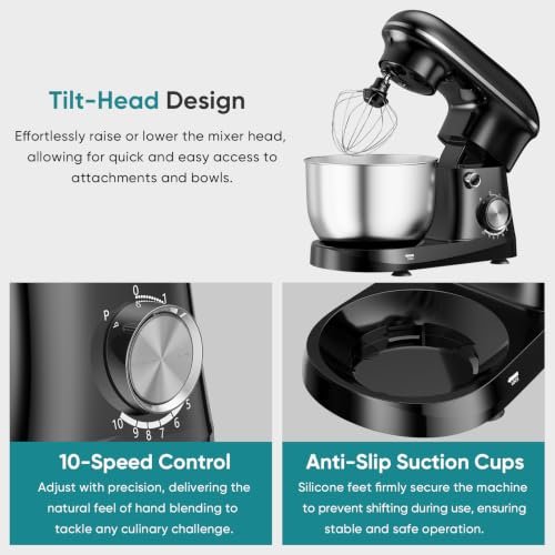 OLIXIS 4.2 Qt Stand Mixer, 10-Speed Tilt-Head Electric Mixer for Baking