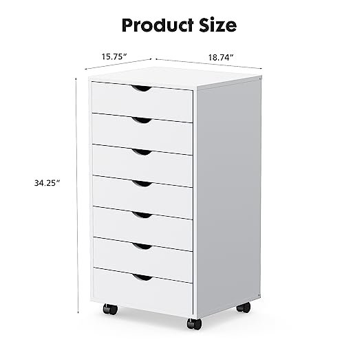 OLIXIS 7 Drawer File Cabinet on Wheels, Printer Stand