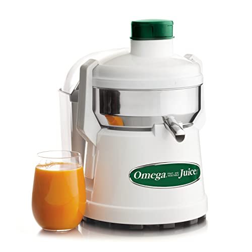 Omega Centrifugal Juicer High Speed Pulp Ejection Juice Extractor 1/3 HP Juices Vegetables Citrus and Fruits at 3500 RPM Surgical Stainless Steel Parts and Blade, 250-Watts, White