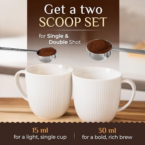 Orblue Premium Coffee Scoop Set - 1 Tbsp (15ml) & 2 Tbsp (30ml) Measuring Tablespoon - Stainless Steel Coffee Measuring Spoon and Scooper with Long Handles - Pack of 2