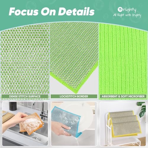 Orighty Dish Cloths, 12 Pack Double-Layer Metal Dish Rags, 7"x8"