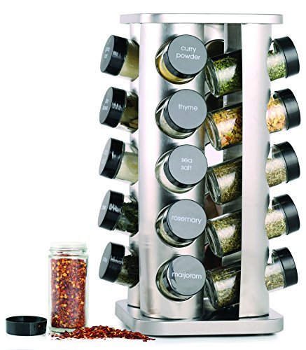 Orii 20 Jar Rotating Spice Rack with Spices Included & 5-Year Free Spice Refill Program – Stainless Steel Countertop Spice Rack with 3 oz Glass Jars