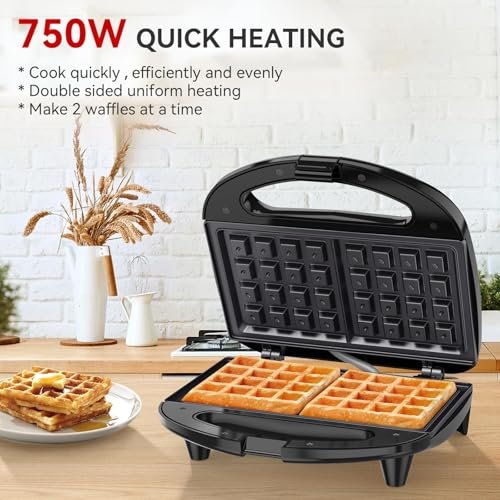 OSTBA Waffle Maker, 2-Slice Belgian Waffle Iron, Nonstick