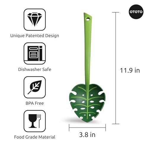 OTOTO Pasta Spoon - Spaghetti Spoon, Pasta Fork, Pasta Server, Monstera Ladle - Dishwasher Safe & Heat Resistant - Fun Kitchen Gadgets, Unique Gifts for Cooking (Jungle Spoon)