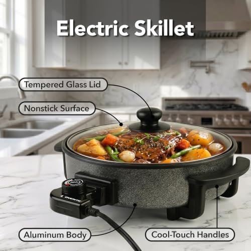OVENTE 11.5-Inch Electric Skillet, 1400W Nonstick Pan, Black SK11112B