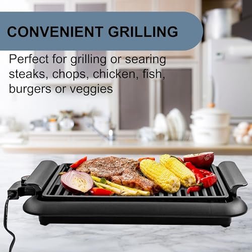 OVENTE Electric Indoor Grill, 15x10 Inch Non-Stick Plate, Black GD1510NLB