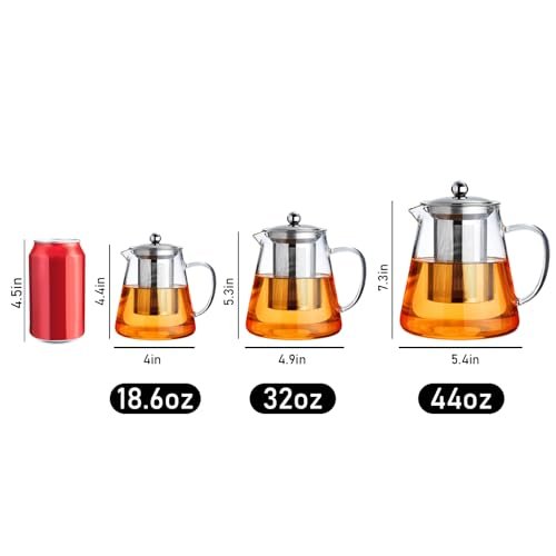 PARACITY Glass Teapot Stovetop 18.6 OZ, Borosilicate Clear Tea Kettle with Removable 18/8 Stainless Steel Infuser, Teapot Blooming and Loose Leaf Tea Maker Tea Brewer for Camping, Travel (550ML) | Tea infuser & tea strainer. Blooming tea; clear teapot, bo