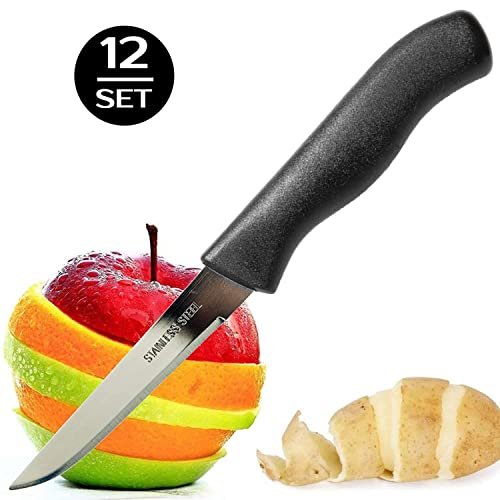 Paring and Garnishing Knife, 12-Piece Set, Straight Edge, Black
