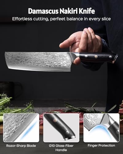 PAUDIN 7 Inch Nakiri Knife, Ultra Sharp Damascus Kitchen Knife