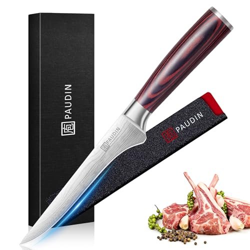 PAUDIN Boning Knife 6 Inch, Super Sharp Fillet Knife, German High Carbon Stainless Steel Deboning Knives, Professional Boning Knives for Meat Poultry Chicken, Pakkawood Handle with Gift Box