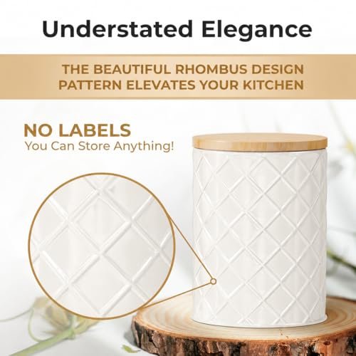 Pebble & Stem® Cream Metal Canister Set for the Kitchen Counter, Food Canister Set of 4, Airtight Lids, Sugar and Flour Containers for Countertops, Coffee and Tea Storage, Farmhouse Decor