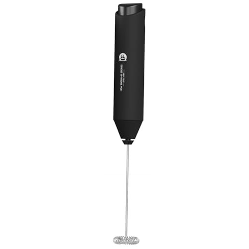 Powerful Milk Frother Wand - Mini Handheld Milk Frother with Stainless Steel Whisk - Battery-Powered Drink Mixer for Coffee, Lattes, Cappuccinos, Matcha - Coffee Enthusiasts Gift - Black