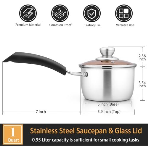 P&P CHEF 1 Quart Sauce Pan With Lid, Small Pot Saucepan, 1 Pc
