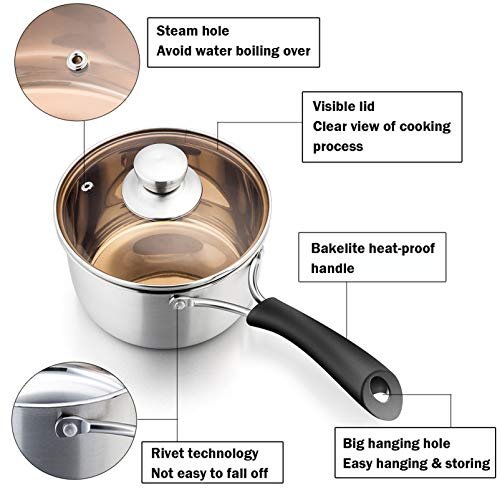 P&P CHEF 1 Quart Sauce Pan With Lid, Small Pot Saucepan, 1 Pc