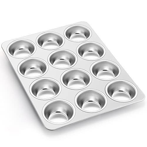 P&P CHEF 12-Cup Muffin Pan Tin, Stainless Steel Cupcake Pan, 1Pc