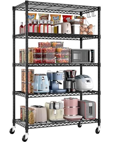 PrimeZone 36"W x 16"D x 79"H Wire Shelving with Wheels, 5-tier Metal Shelf