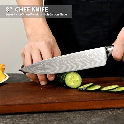 Professional Kitchen Chef Knife sets, Razor Sharp Premium High Carbon German Steel 3 pcs Knife Set, Ergonomic Forged Pakkawood Handle, Chef, Santoku & Utility Knife, With Premium Gift Box, for Family