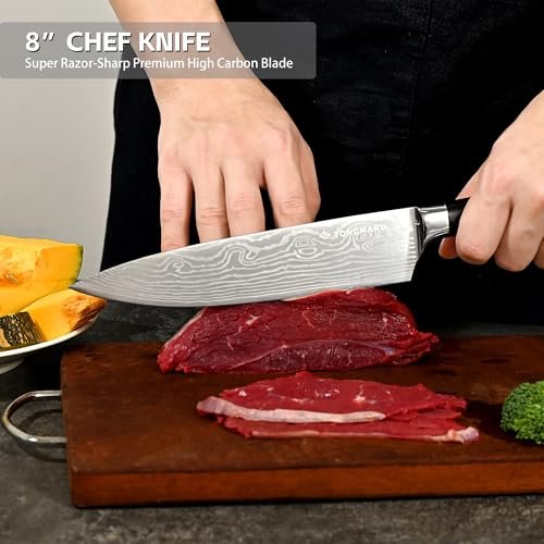 Professional Kitchen Chef Knife sets, Razor Sharp Premium High Carbon German Steel 3 pcs Knife Set, Ergonomic Forged Pakkawood Handle, Chef, Santoku & Utility Knife, With Premium Gift Box, for Family