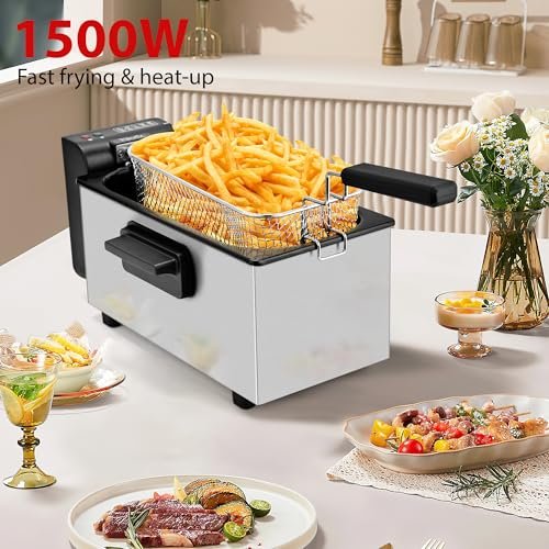 Pukomc Deep Fryer 3L Capacity,1500W Oil Fryer with Adjustable Temperature